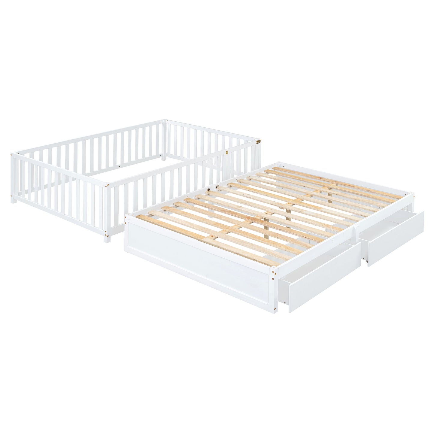 Daybed With Fence Guardrails And 2 Drawers, Split Into Independent Floor Bed & Daybed - The Sleep Loft - Online Mattress Showroom NYC