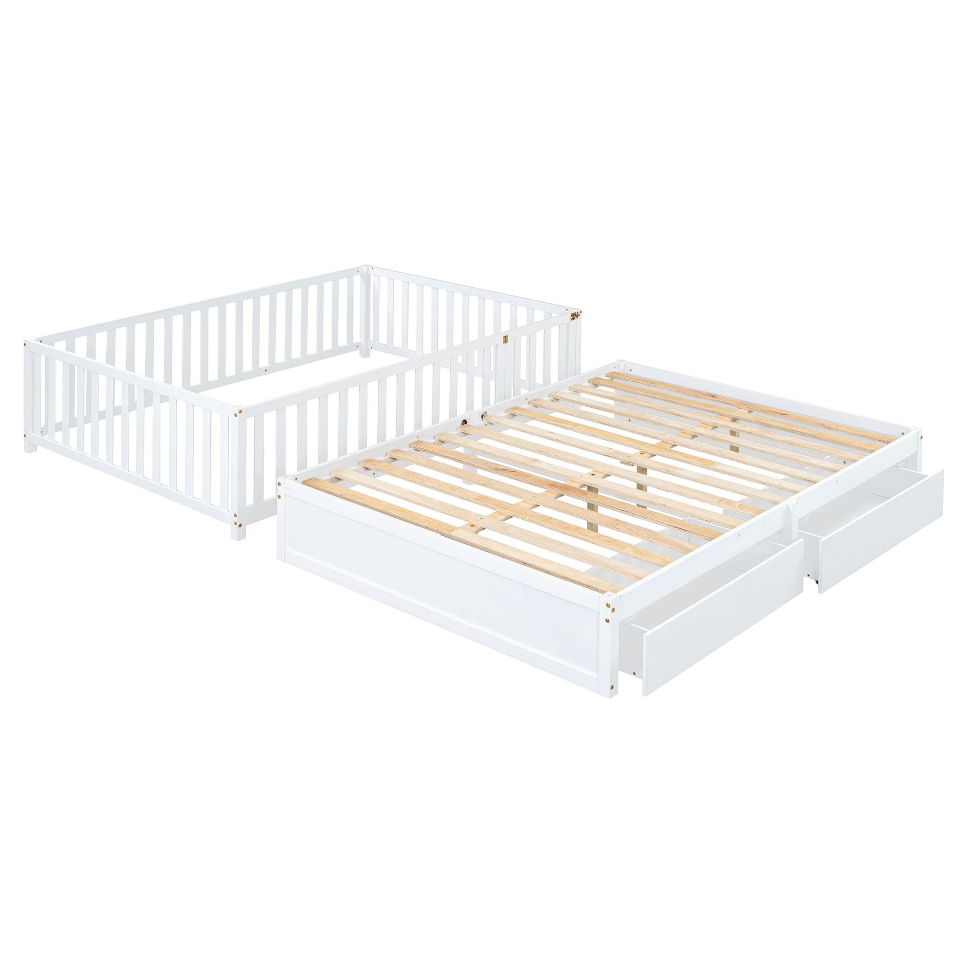 Daybed With Fence Guardrails And 2 Drawers, Split Into Independent Floor Bed & Daybed - The Sleep Loft - Online Mattress Showroom NYC