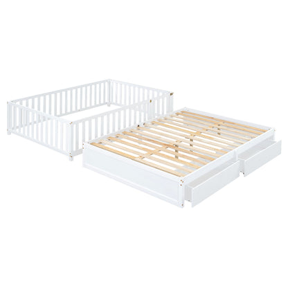 Daybed With Fence Guardrails And 2 Drawers, Split Into Independent Floor Bed & Daybed - The Sleep Loft - Online Mattress Showroom NYC