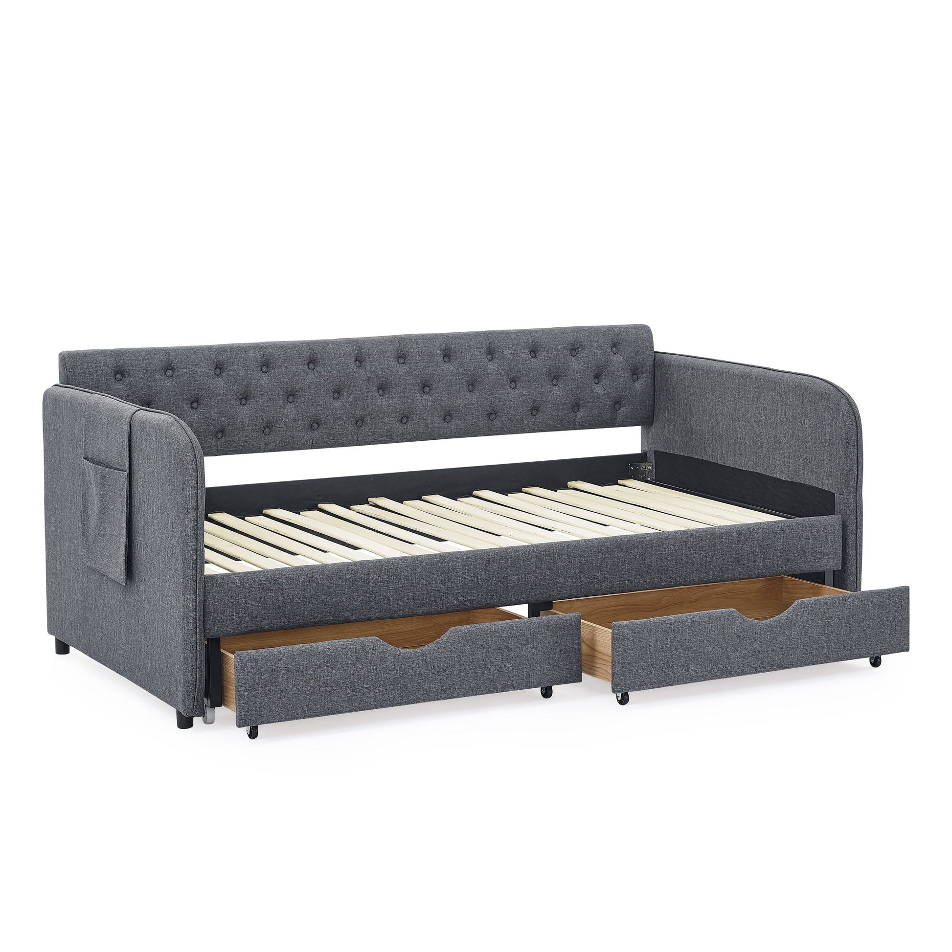 Daybed With Trundle And Storage Drawers, Flat Arms With Pocket - The Sleep Loft - Online Mattress Showroom NYC