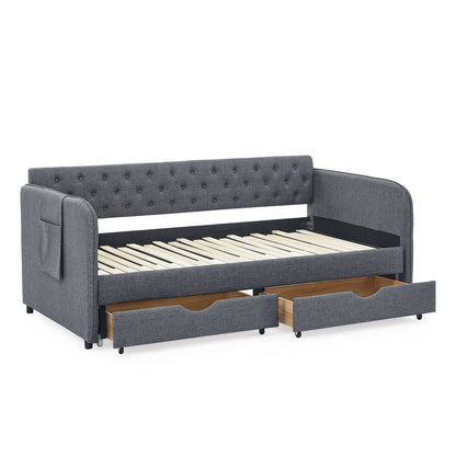 Daybed With Trundle And Storage Drawers, Flat Arms With Pocket - The Sleep Loft - Online Mattress Showroom NYC
