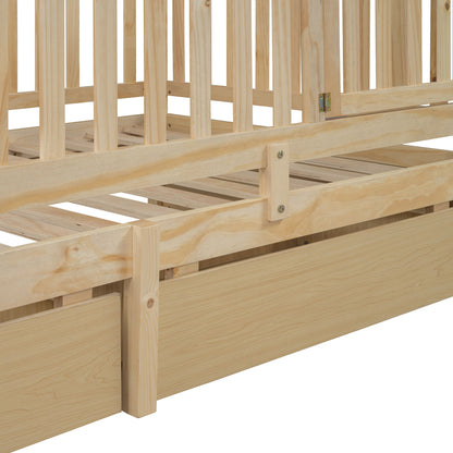 Daybed With Fence Guardrails And 2 Drawers, Split Into Independent Floor Bed & Daybed - The Sleep Loft - Online Mattress Showroom NYC