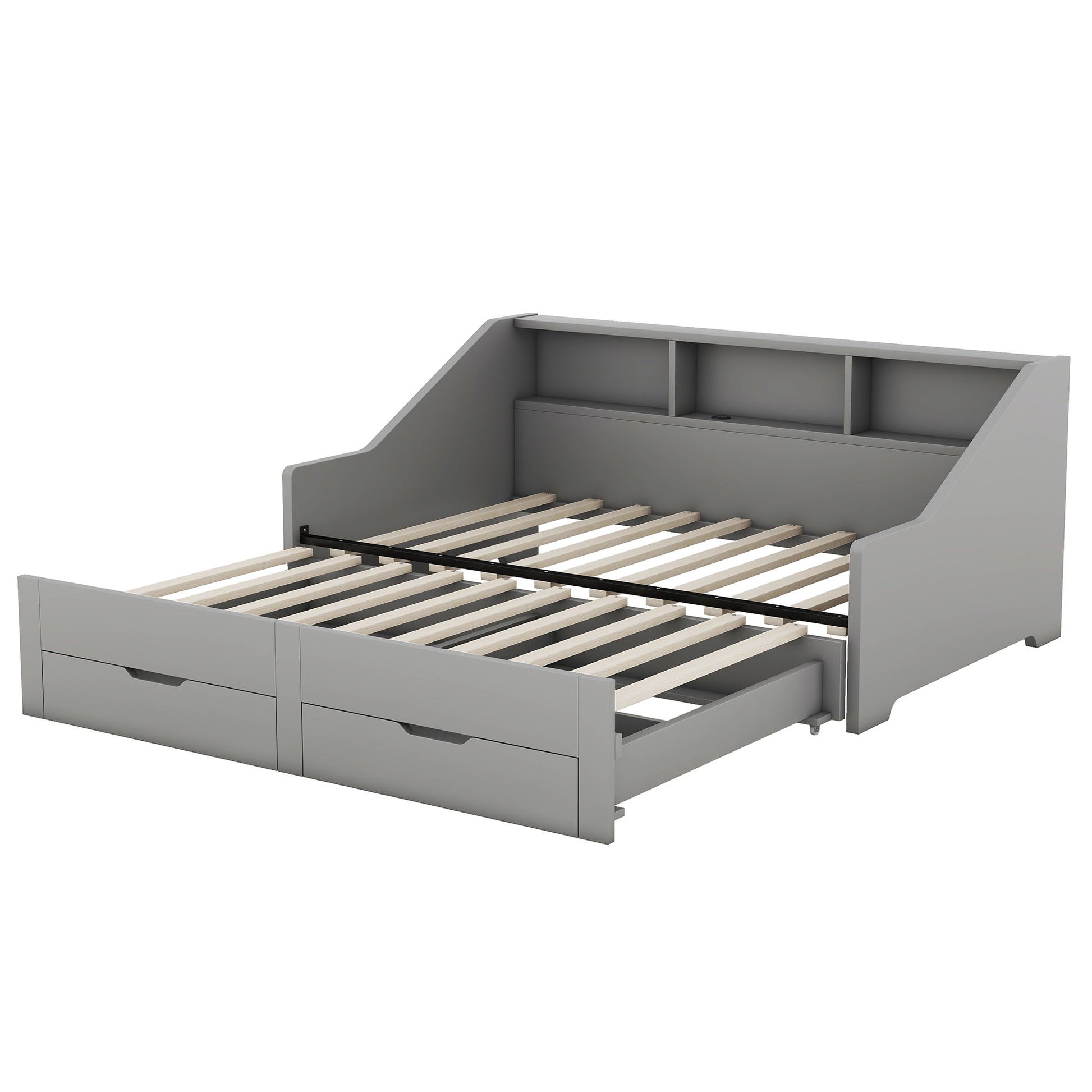 Daybed Frame With Storage Bookcases, 2 Drawers, Charging Station - The Sleep Loft - Online Mattress Showroom NYC
