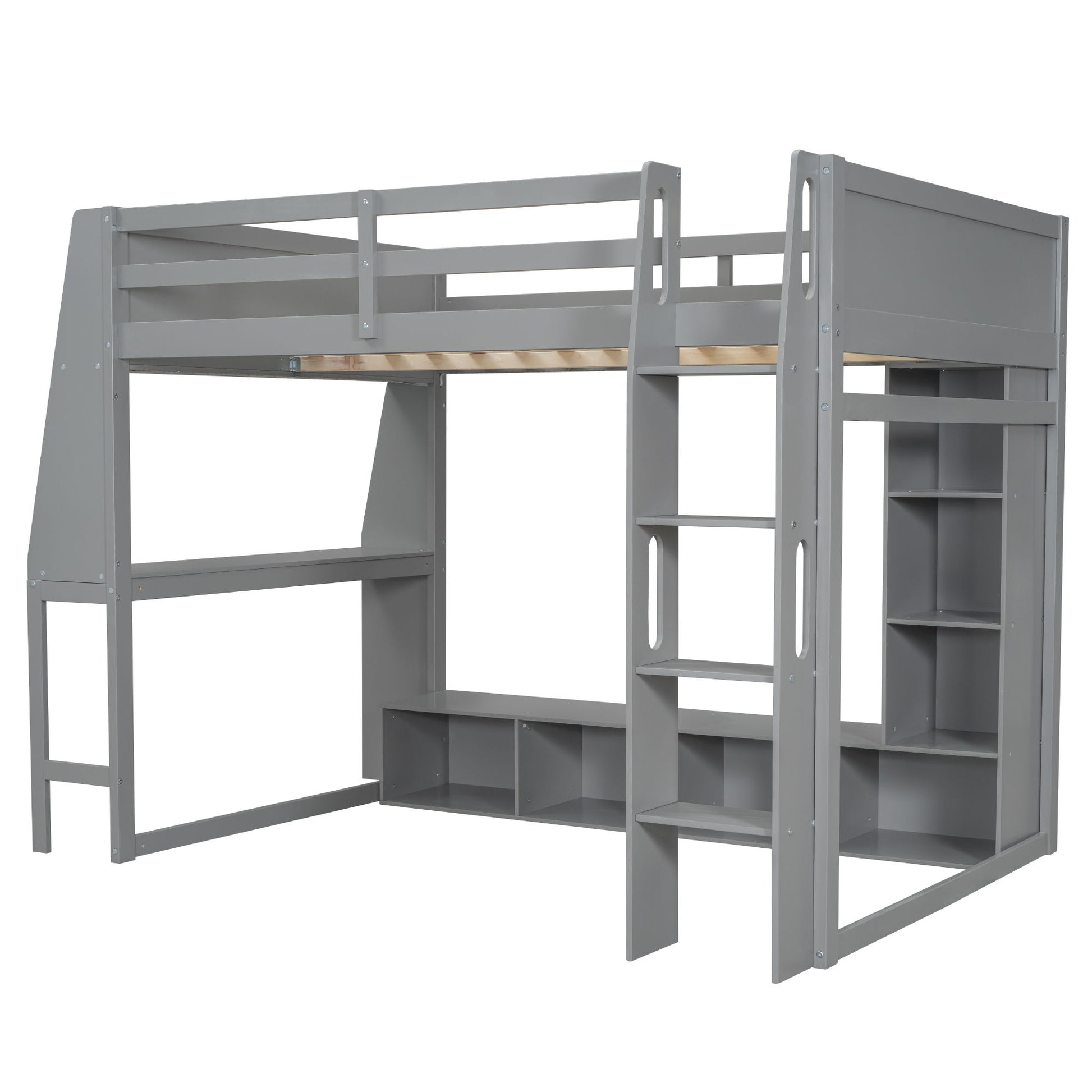 Gaming Loft Bed With Desk, Multi Storage Shelves, LED Lighting, And Hanging Clothes Rack - The Sleep Loft - Online Mattress Showroom NYC