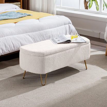 Storage Ottoman Bench For End Of Bed Legs, Modern Camel Faux Fur Entryway Bench Upholstered Padded With Storage For Living Room Bedroom - The Sleep Loft - Online Mattress Showroom NYC