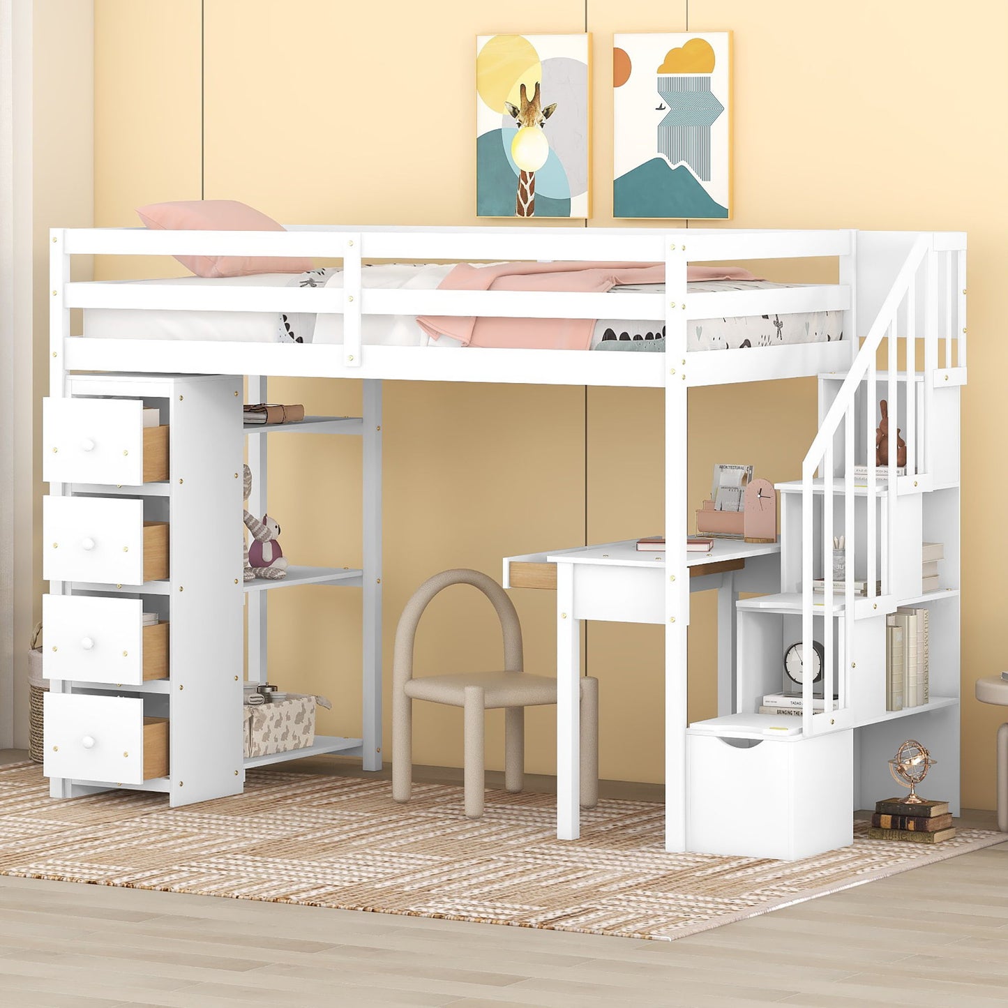 Loft Bed With Storage Drawers, Desk And Stairs With Shelves - The Sleep Loft - Online Mattress Showroom NYC