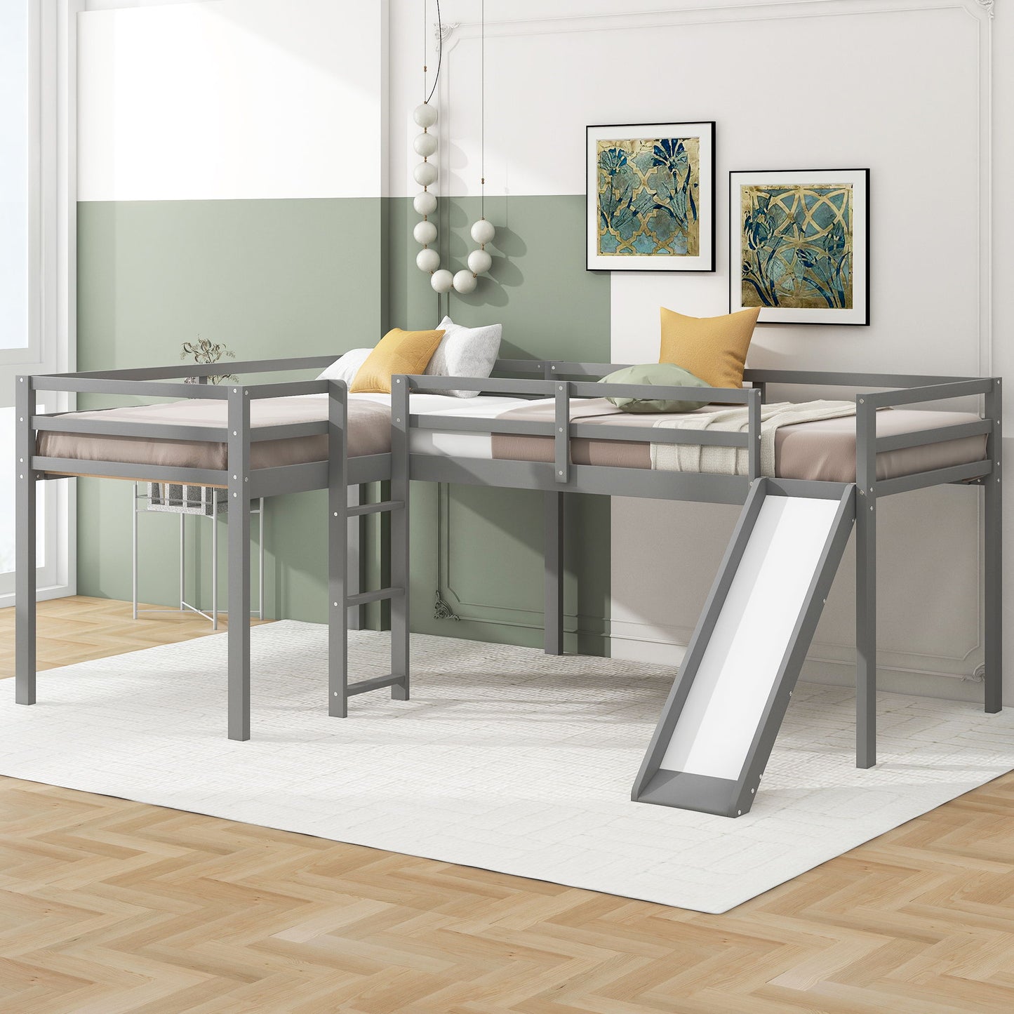 L Shaped Loft Bed With Ladder And Slide - The Sleep Loft - Online Mattress Showroom NYC