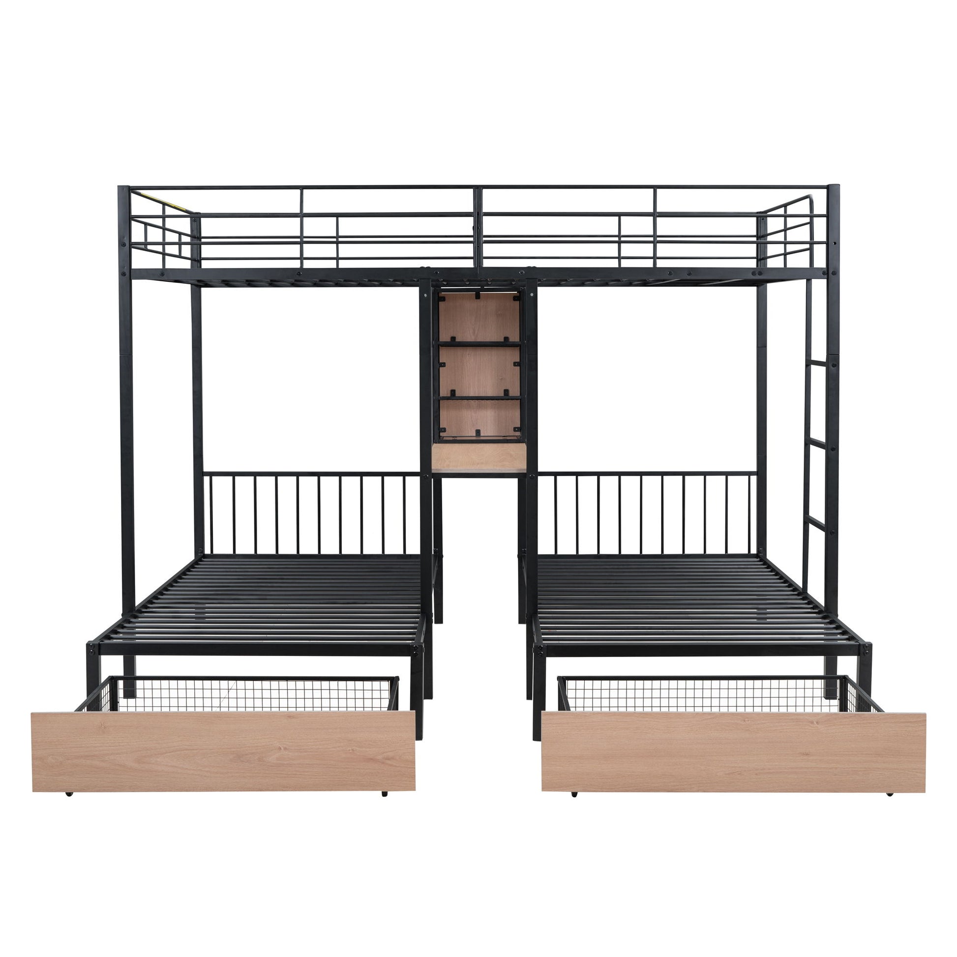 Triple Bunk Bed With Drawers, Multi-Functional Frame With Desks And Shelves In The Middle - The Sleep Loft - Online Mattress Showroom NYC