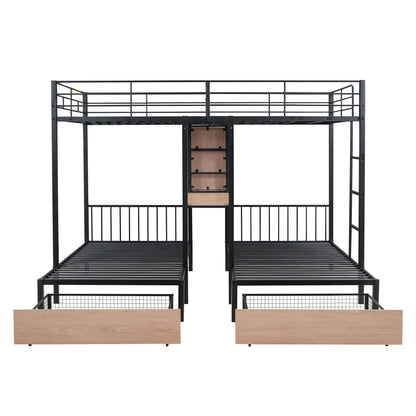 Triple Bunk Bed With Drawers, Multi-Functional Frame With Desks And Shelves In The Middle - The Sleep Loft - Online Mattress Showroom NYC