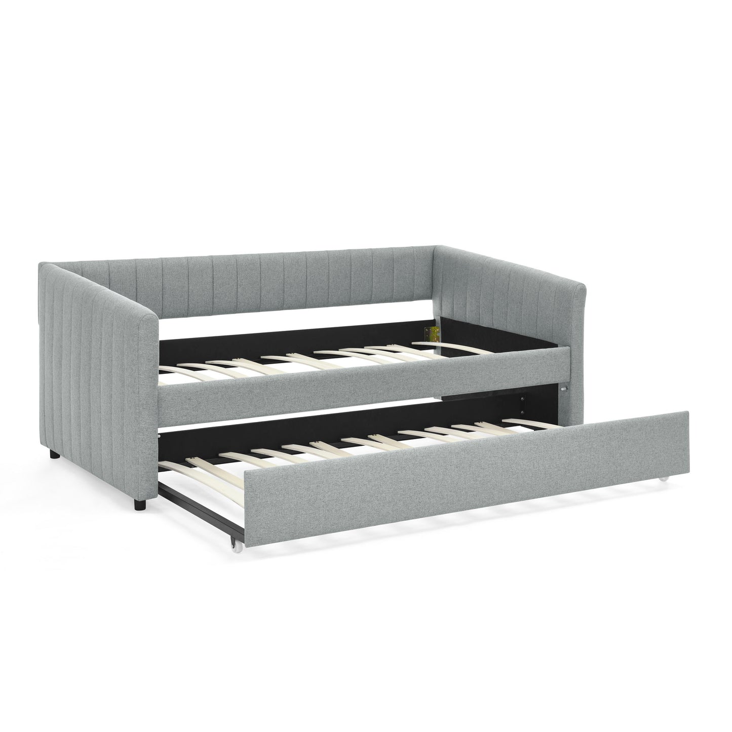 Upholstered Daybed With Trundle With Vertical Stripes - The Sleep Loft - Online Mattress Showroom NYC