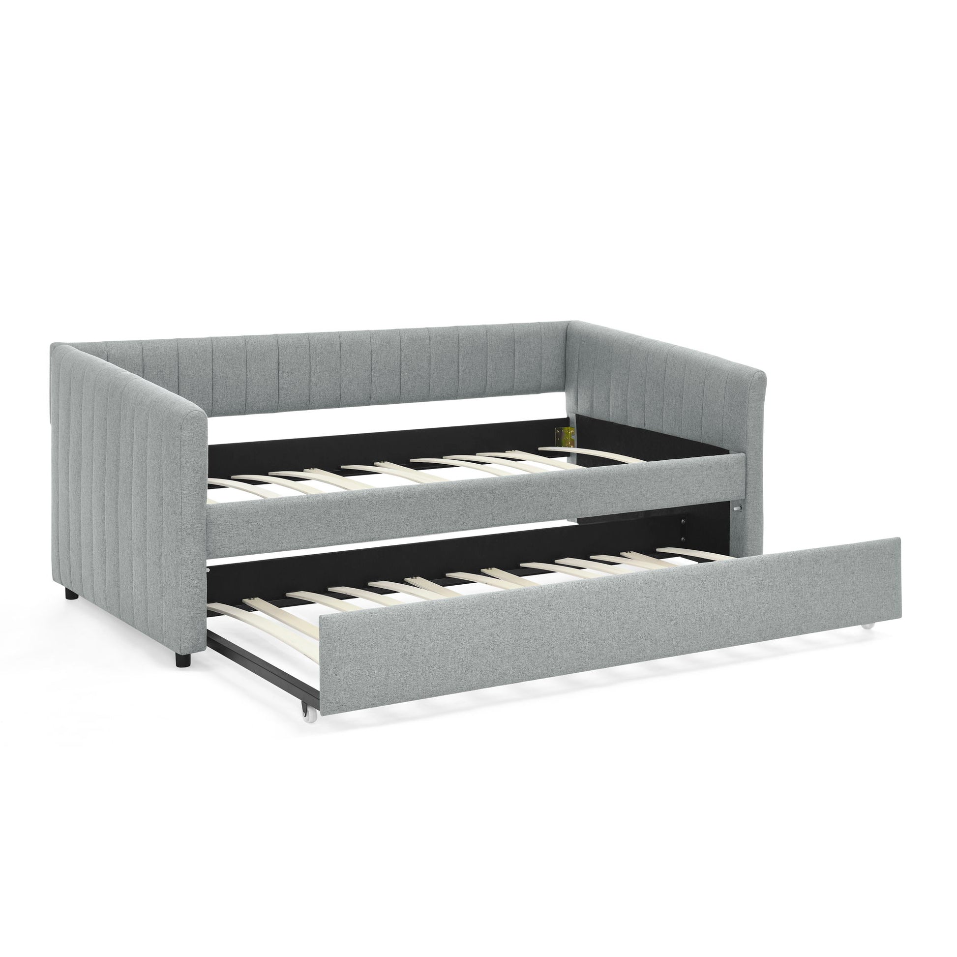 Upholstered Daybed With Trundle With Vertical Stripes - The Sleep Loft - Online Mattress Showroom NYC