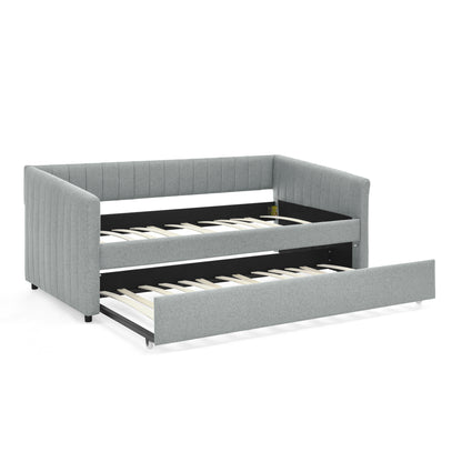 Upholstered Daybed With Trundle With Vertical Stripes - The Sleep Loft - Online Mattress Showroom NYC