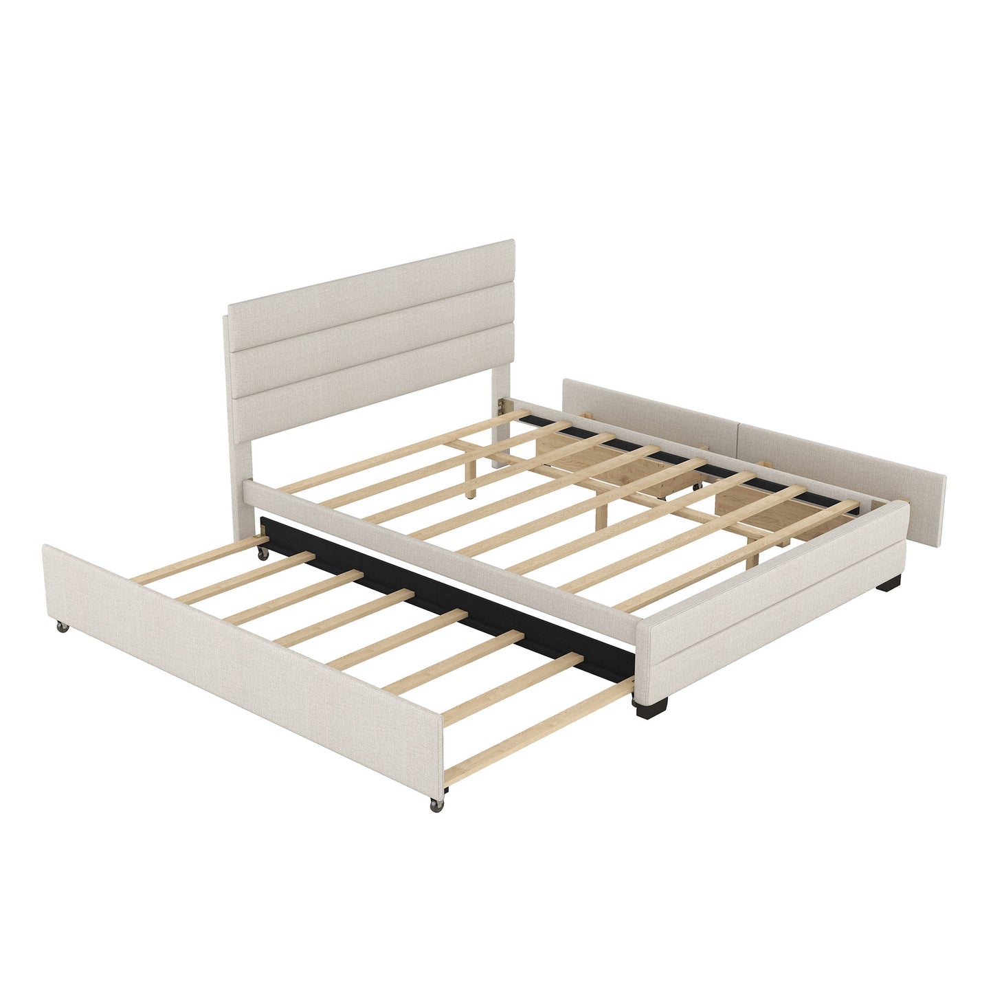 Queen Platform Bed With Twin Trundle And 2 Storage Drawers - Beige - The Sleep Loft - Online Mattress Showroom NYC