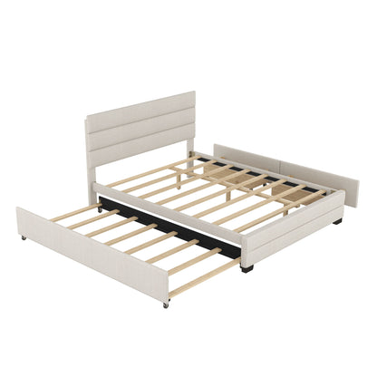 Queen Platform Bed With Twin Trundle And 2 Storage Drawers - Beige - The Sleep Loft - Online Mattress Showroom NYC