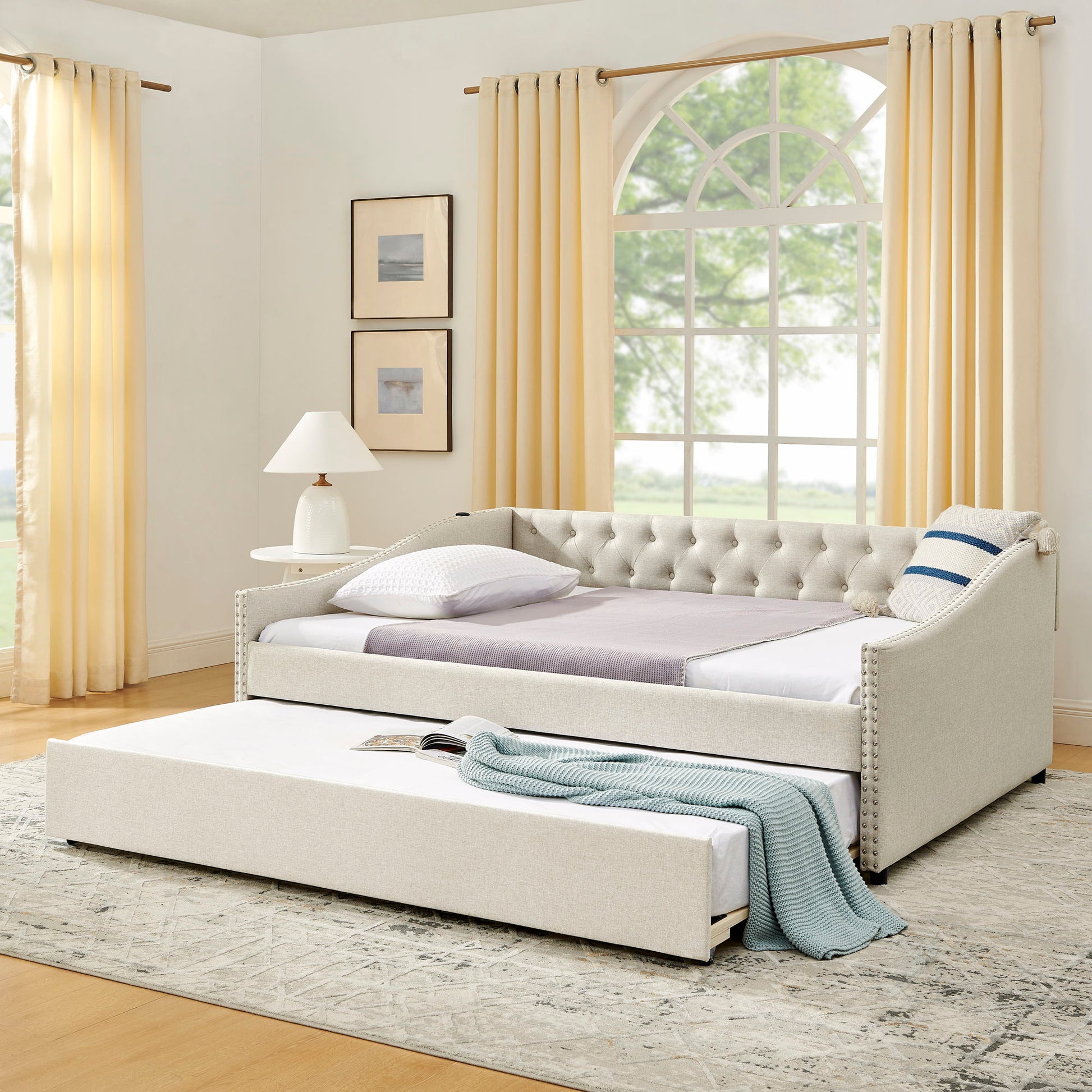 Upholstered Daybed With USB Charging & Pull Out Bed - The Sleep Loft - Online Mattress Showroom NYC
