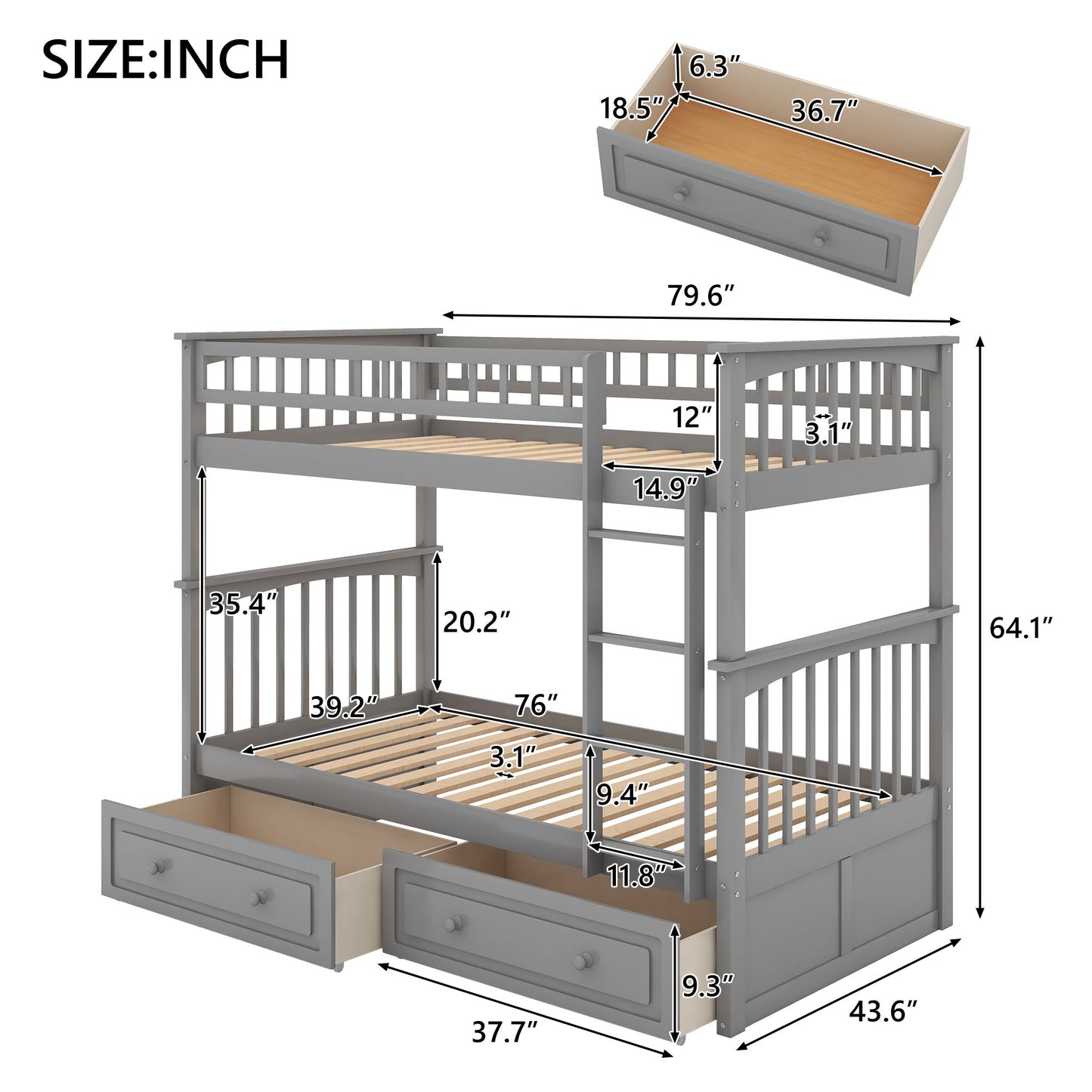 Twin Over Twin Bunk Bed With Drawers, Convertible Beds - The Sleep Loft - Online Mattress Showroom NYC