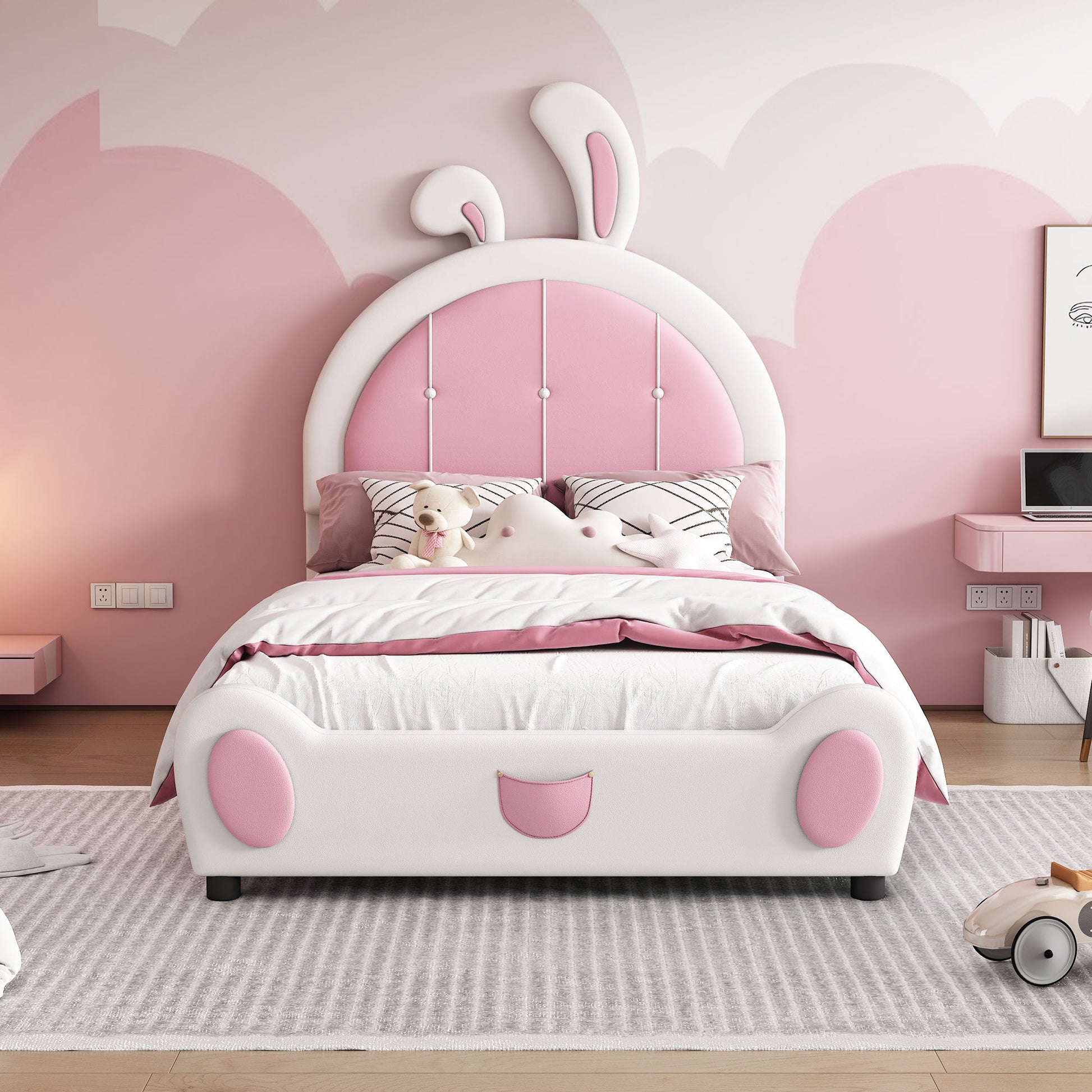 Upholstered Platform Bed With Rabbit Shaped Headboard - The Sleep Loft - Online Mattress Showroom NYC
