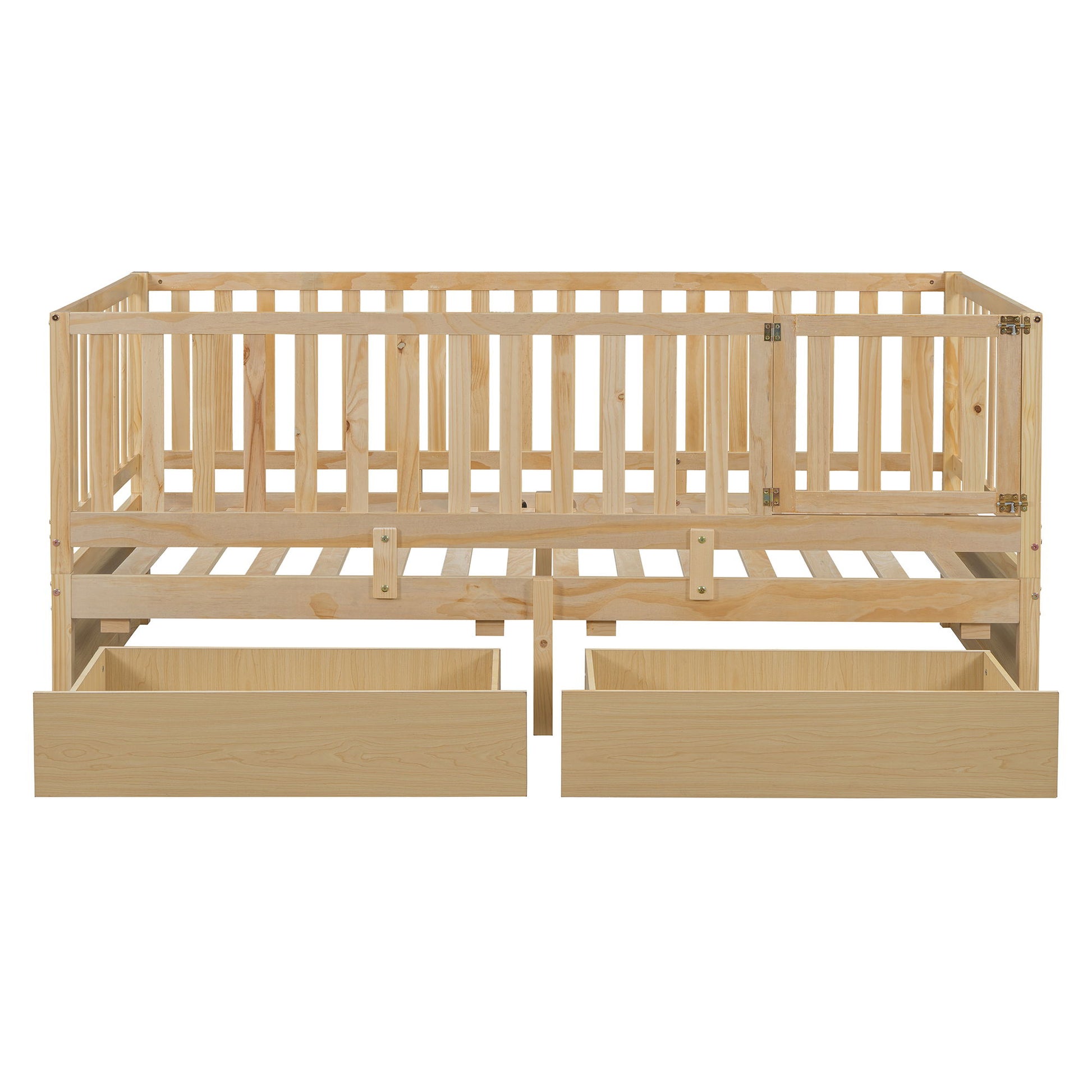 Daybed With Fence Guardrails And 2 Drawers, Split Into Independent Floor Bed & Daybed - The Sleep Loft - Online Mattress Showroom NYC