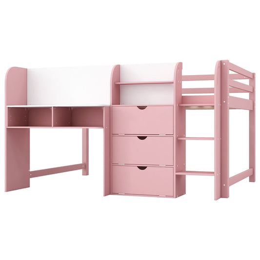Low Loft Bed With Built In Desk, Storage Cabinets, Open Bookcase And Doodle board - The Sleep Loft - Online Mattress Showroom NYC