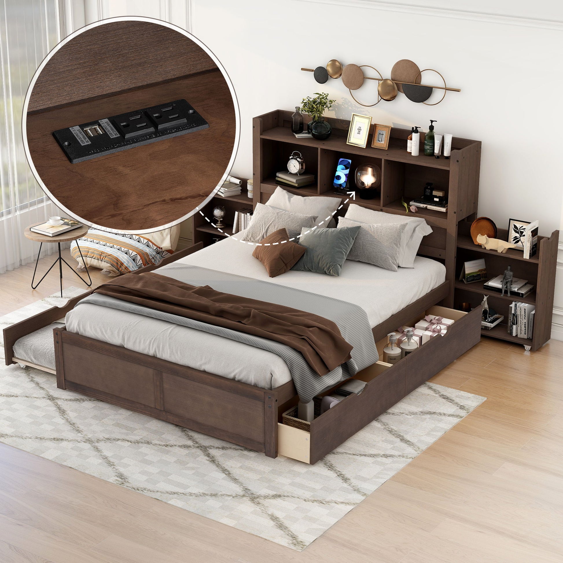 Storage Platform Bed With Pull Out Shelves, Trundle, And 2 Drawers - The Sleep Loft - Online Mattress Showroom NYC