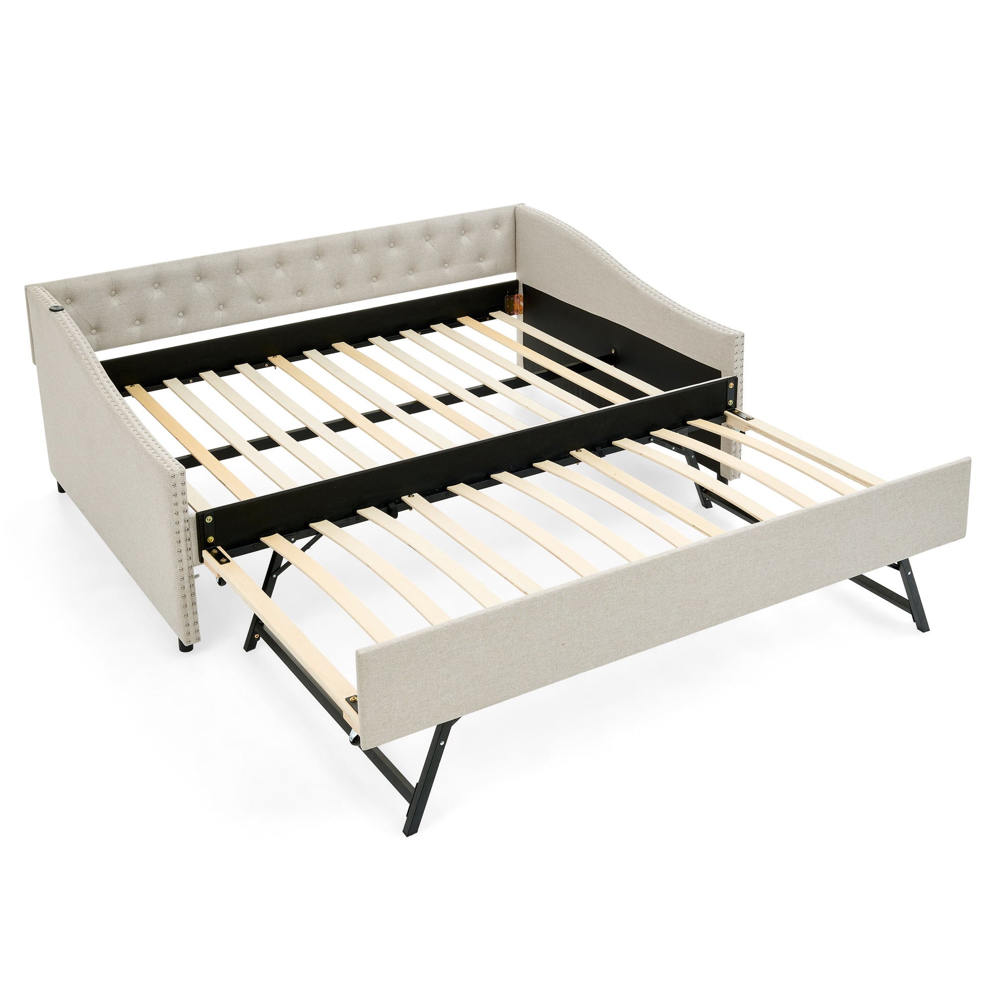 Upholstered Daybed With USB Charging & Pull Out Bed - The Sleep Loft - Online Mattress Showroom NYC