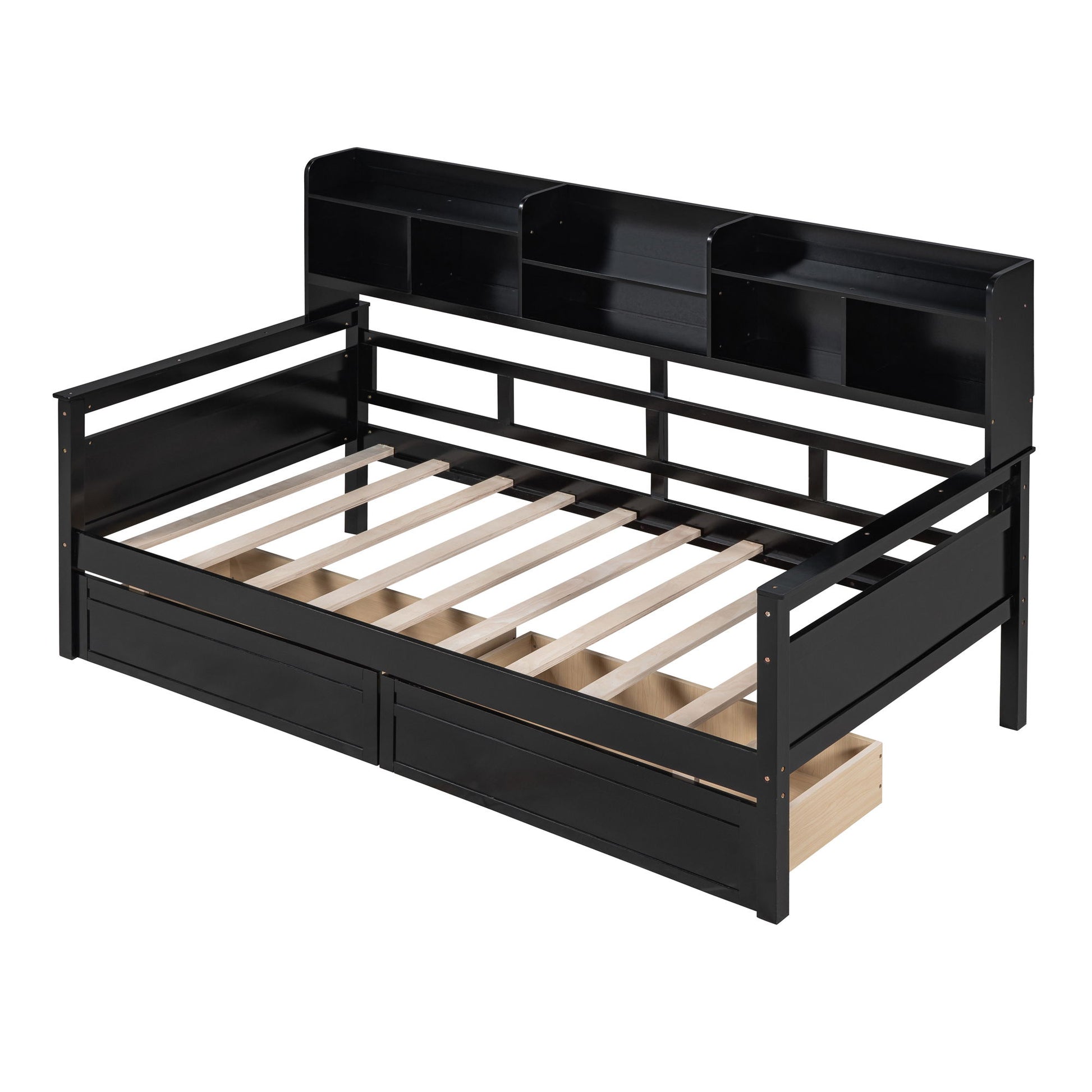 Daybed, Slat Support, With Bedside Shelves And 2 Drawers - The Sleep Loft - Online Mattress Showroom NYC
