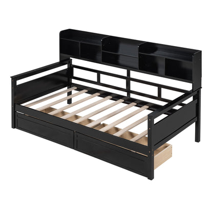 Daybed, Slat Support, With Bedside Shelves And 2 Drawers - The Sleep Loft - Online Mattress Showroom NYC