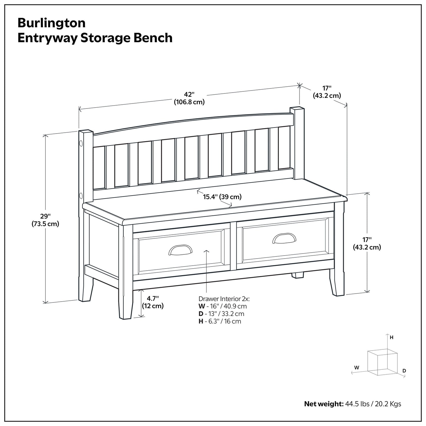 Burlington - Entryway Storage Bench With Drawers - The Sleep Loft - Online Mattress Showroom NYC