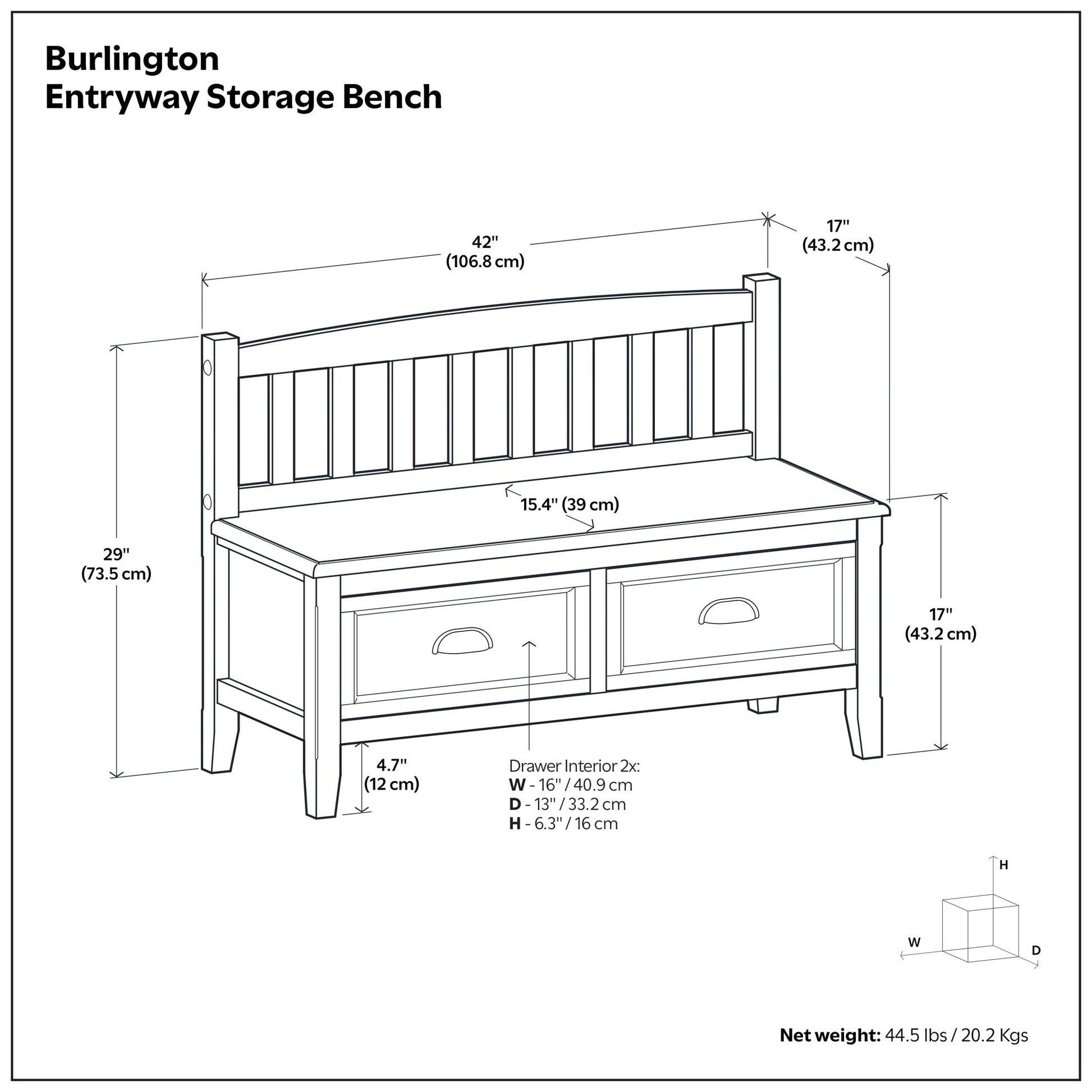 Burlington - Entryway Storage Bench With Drawers - The Sleep Loft - Online Mattress Showroom NYC