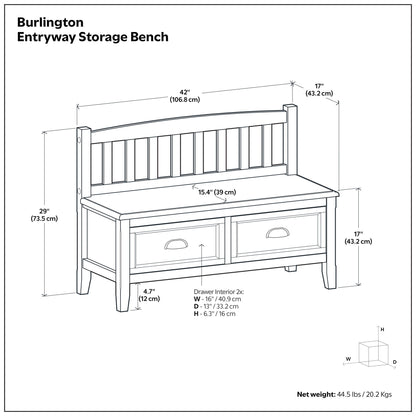 Burlington - Entryway Storage Bench With Drawers - The Sleep Loft - Online Mattress Showroom NYC