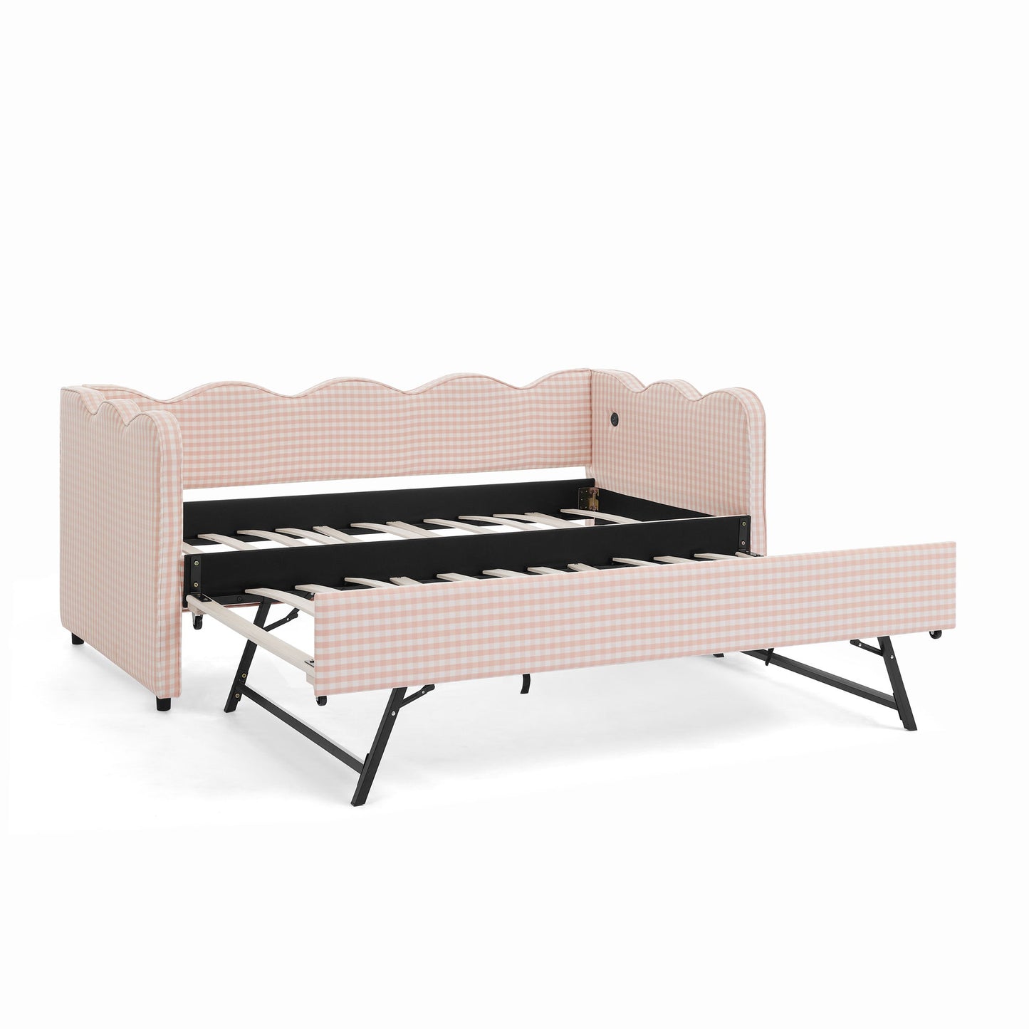 Gingham Daybed With USB Charging Port, Wave Shaped Design - The Sleep Loft - Online Mattress Showroom NYC