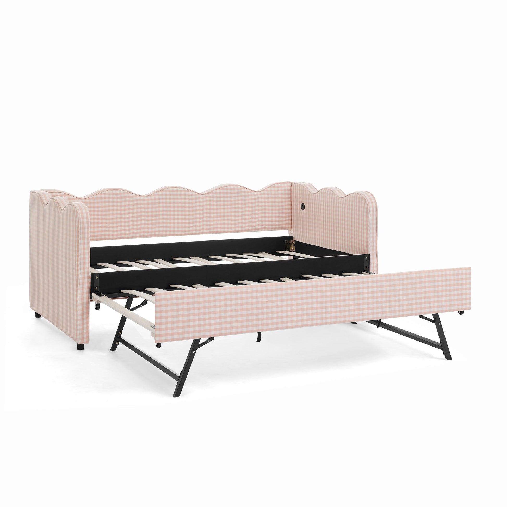 Gingham Daybed With USB Charging Port, Wave Shaped Design - The Sleep Loft - Online Mattress Showroom NYC