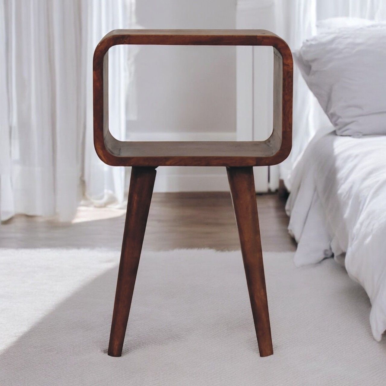 Minimalist Open Curved Nightstand - The Sleep Loft - Online Mattress Showroom NYC