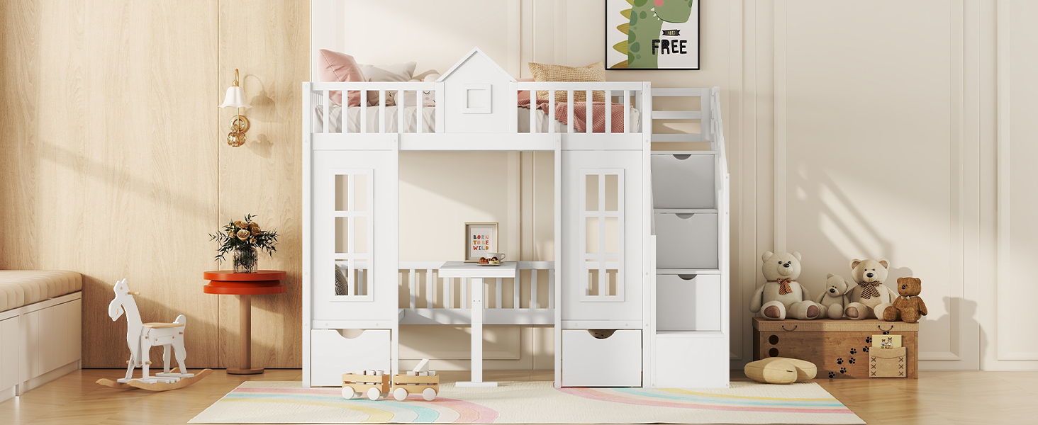 Twin Over Twin Bunk Bed With Changeable Table, Bunk Bed Turn Into Upper Bed And Down Desk - The Sleep Loft - Online Mattress Showroom NYC