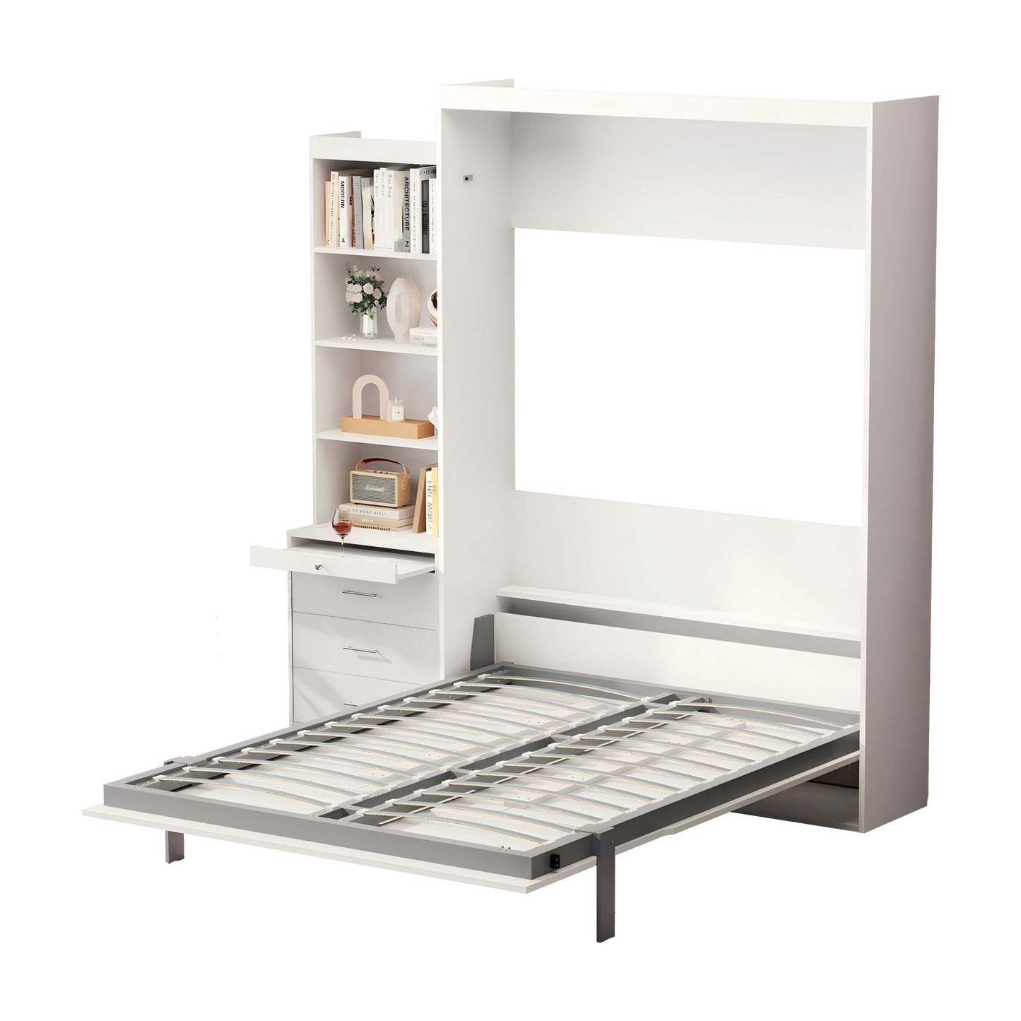 Morden Deisgn Vertical Murphy Bed With Shelf And Drawers For Bedroom Or Guestroom Wall Bed Space Saving Hidden Bed With New Style Gas Struts - The Sleep Loft - Online Mattress Showroom NYC