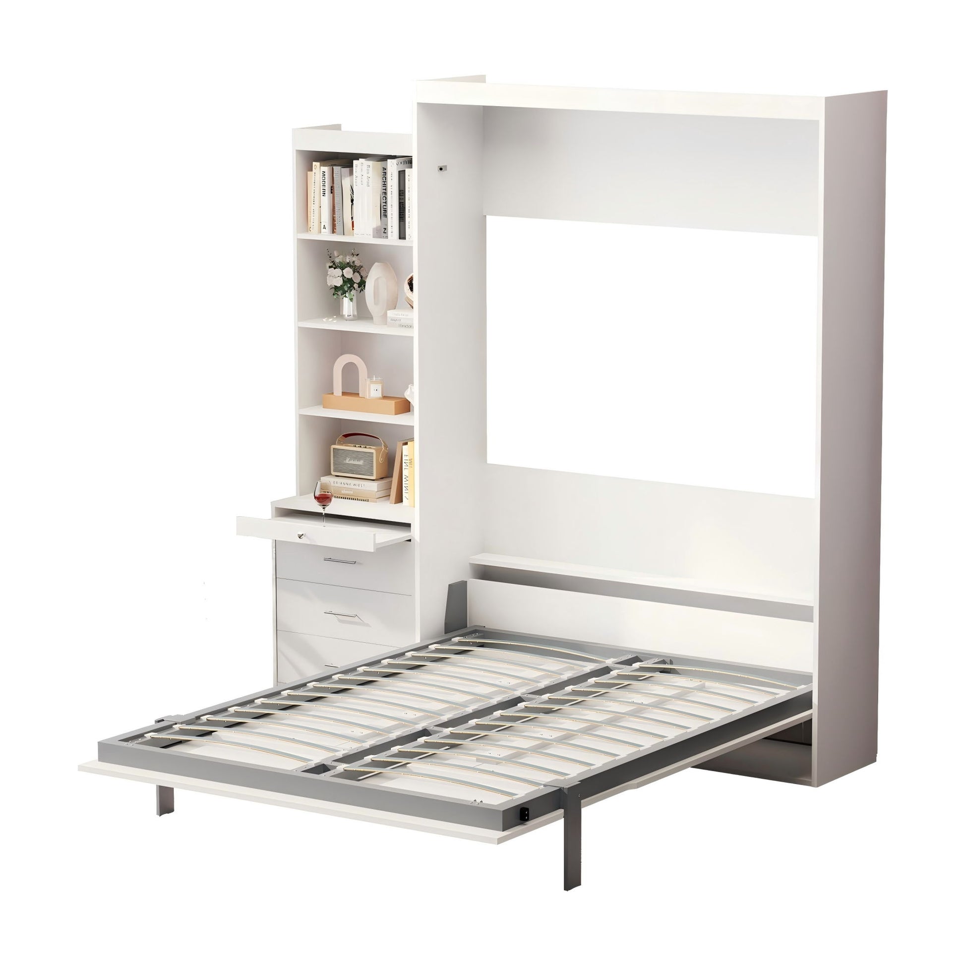 Morden Deisgn Vertical Murphy Bed With Shelf And Drawers For Bedroom Or Guestroom Wall Bed Space Saving Hidden Bed With New Style Gas Struts - The Sleep Loft - Online Mattress Showroom NYC