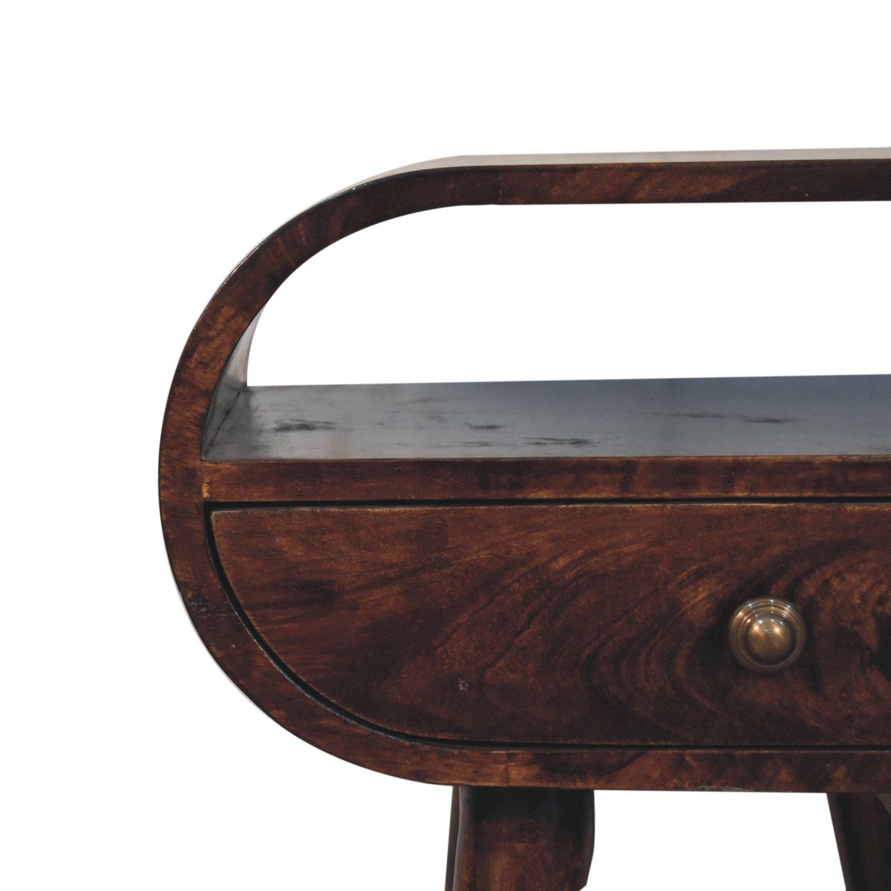 Circular Bedside Table With Open Slot - Walnut - The Sleep Loft - Online Mattress Showroom NYC