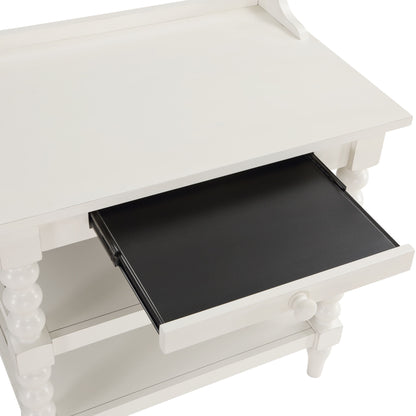 Aria - Nightstand With Styling, 2 Shelves, Pull Out Tray, Spool Turned Legs - Antique White - The Sleep Loft - Online Mattress Showroom NYC