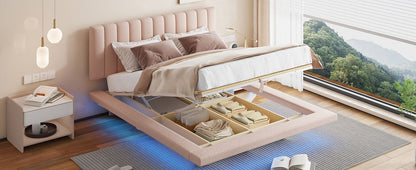 Upholstered Floating Hydrualic Platform Bed With LED Light And USB Port - The Sleep Loft - Online Mattress Showroom NYC
