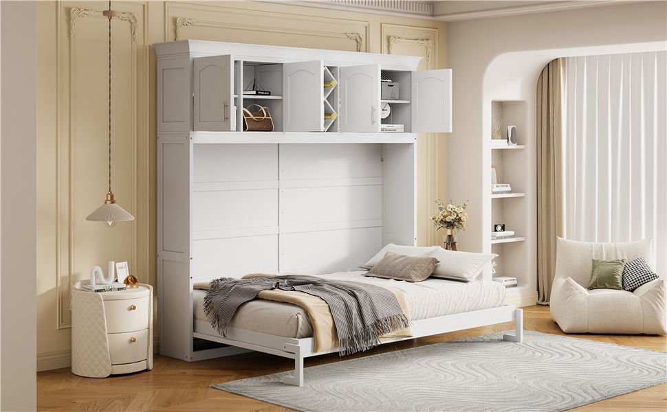 Murphy Wall Bed With Top Cabinets & Wine Rack - The Sleep Loft - Online Mattress Showroom NYC
