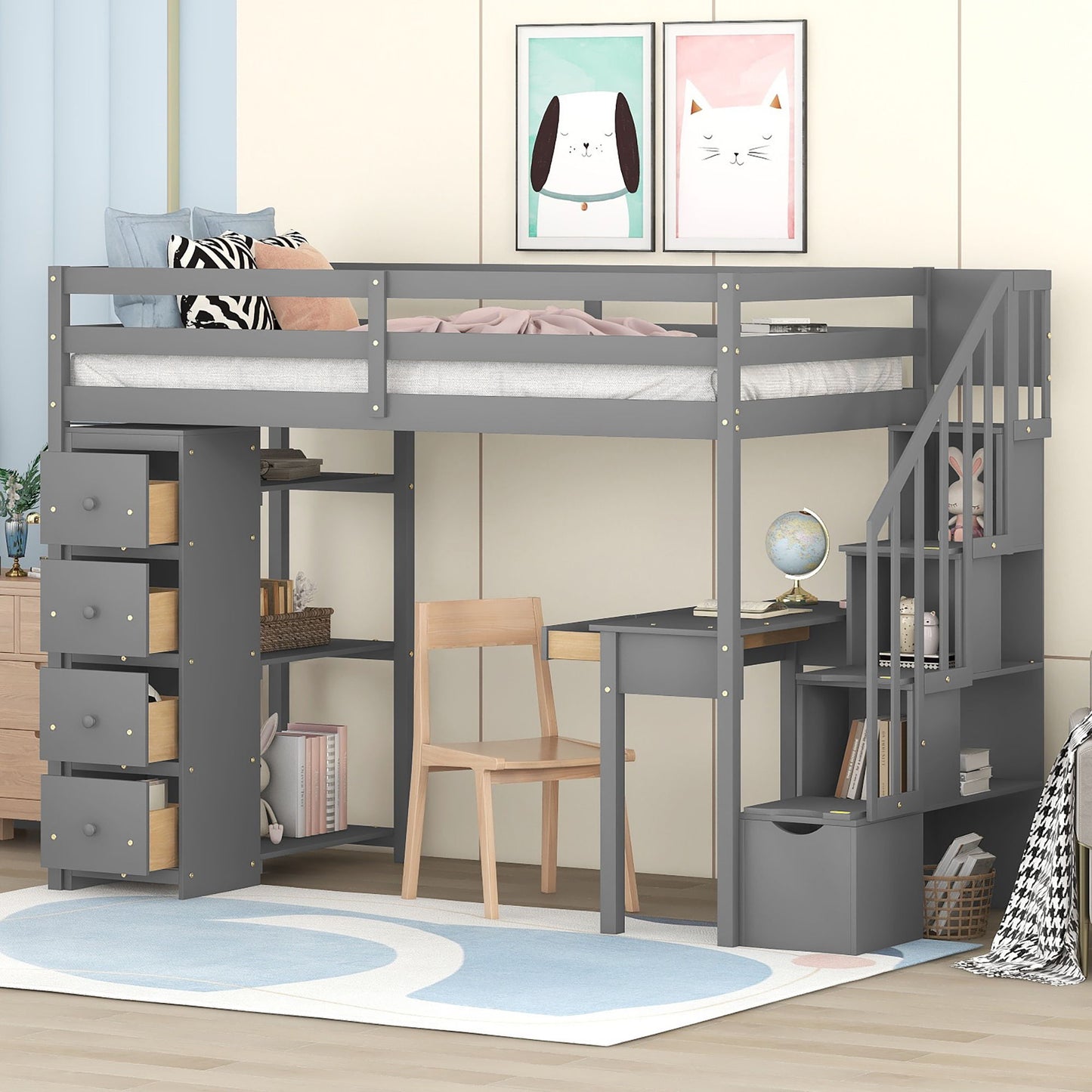 Loft Bed With Storage Drawers, Desk And Stairs With Shelves - The Sleep Loft - Online Mattress Showroom NYC