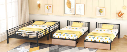 Triple Bunk Bed With Drawers, Multi-Functional Frame With Desks And Shelves In The Middle - The Sleep Loft - Online Mattress Showroom NYC