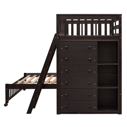 Bunk Bed With 6 Drawers And Flexible Shelves, Bottom Bed With Wheels - The Sleep Loft - Online Mattress Showroom NYC