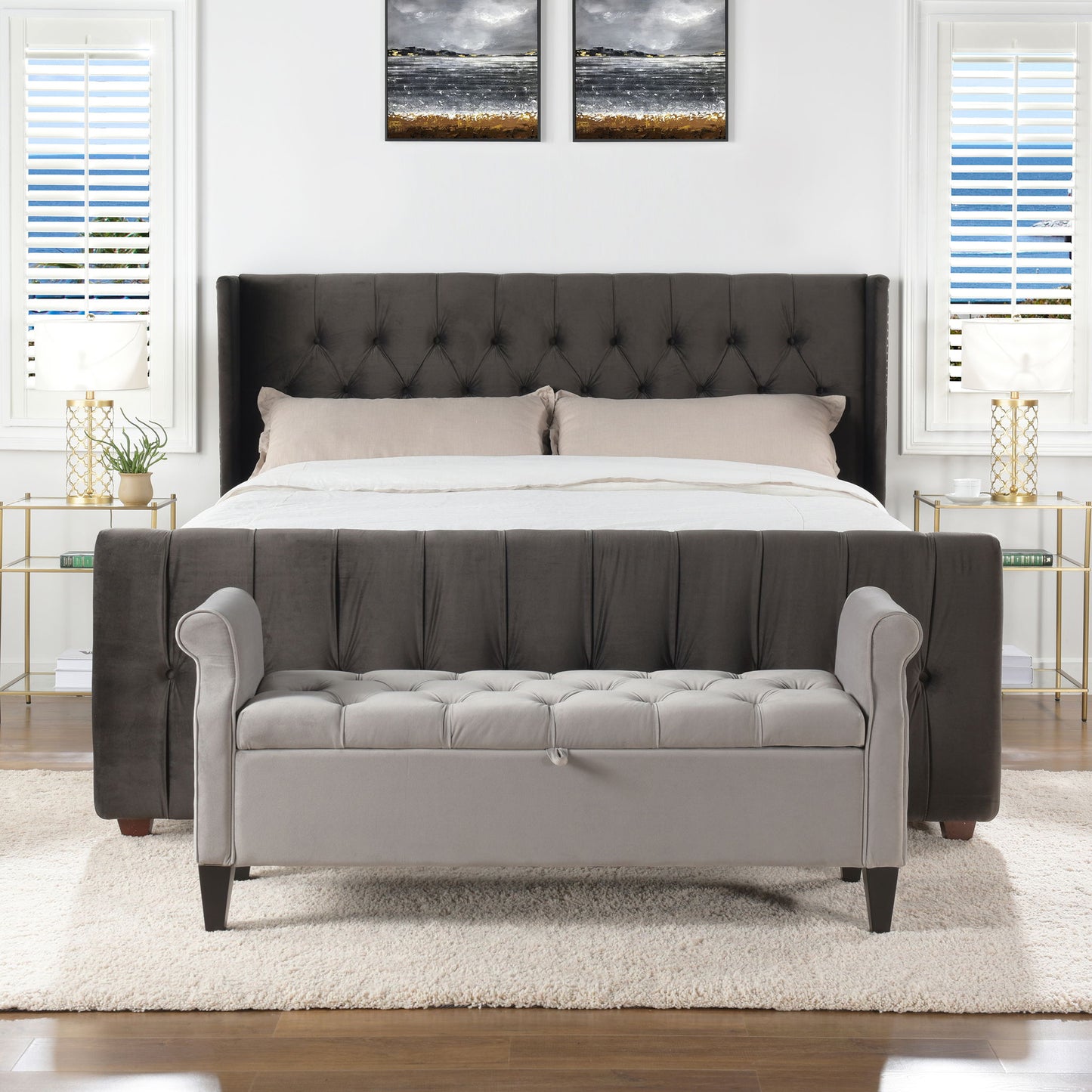 David - King Tufted Wingback Bed - Dark Charcoal Gray - The Sleep Loft - Online Mattress Showroom NYC
