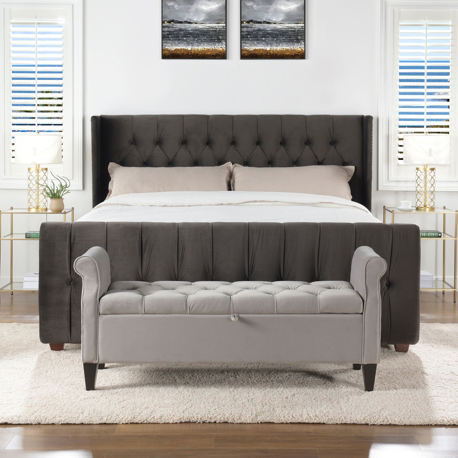 David - King Tufted Wingback Bed - Dark Charcoal Gray - The Sleep Loft - Online Mattress Showroom NYC