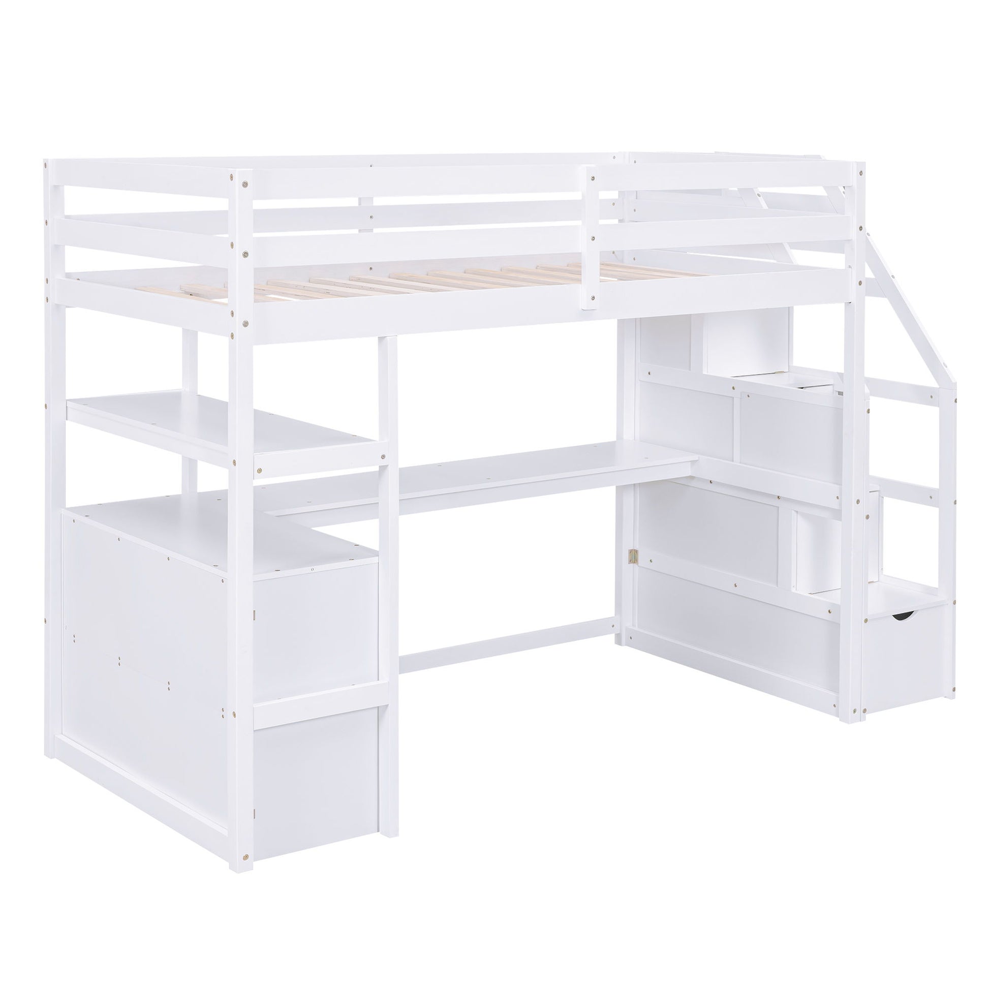 Loft Bed With Desk, Shelves, 2 Drawers, Storage Staircase - The Sleep Loft - Online Mattress Showroom NYC
