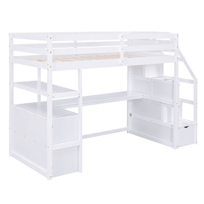 Loft Bed With Desk, Shelves, 2 Drawers, Storage Staircase - The Sleep Loft - Online Mattress Showroom NYC