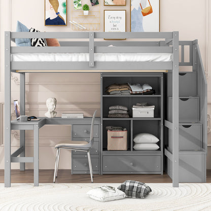 Loft Bed & L Shaped Desk, Drawers, Cabinet, And Storage Staircase - The Sleep Loft - Online Mattress Showroom NYC