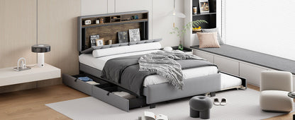 Upholstered Platform Bed With Storage Headboard, Trundle & 2 Drawers And A Set Of Sockets & USB Ports - The Sleep Loft - Online Mattress Showroom NYC
