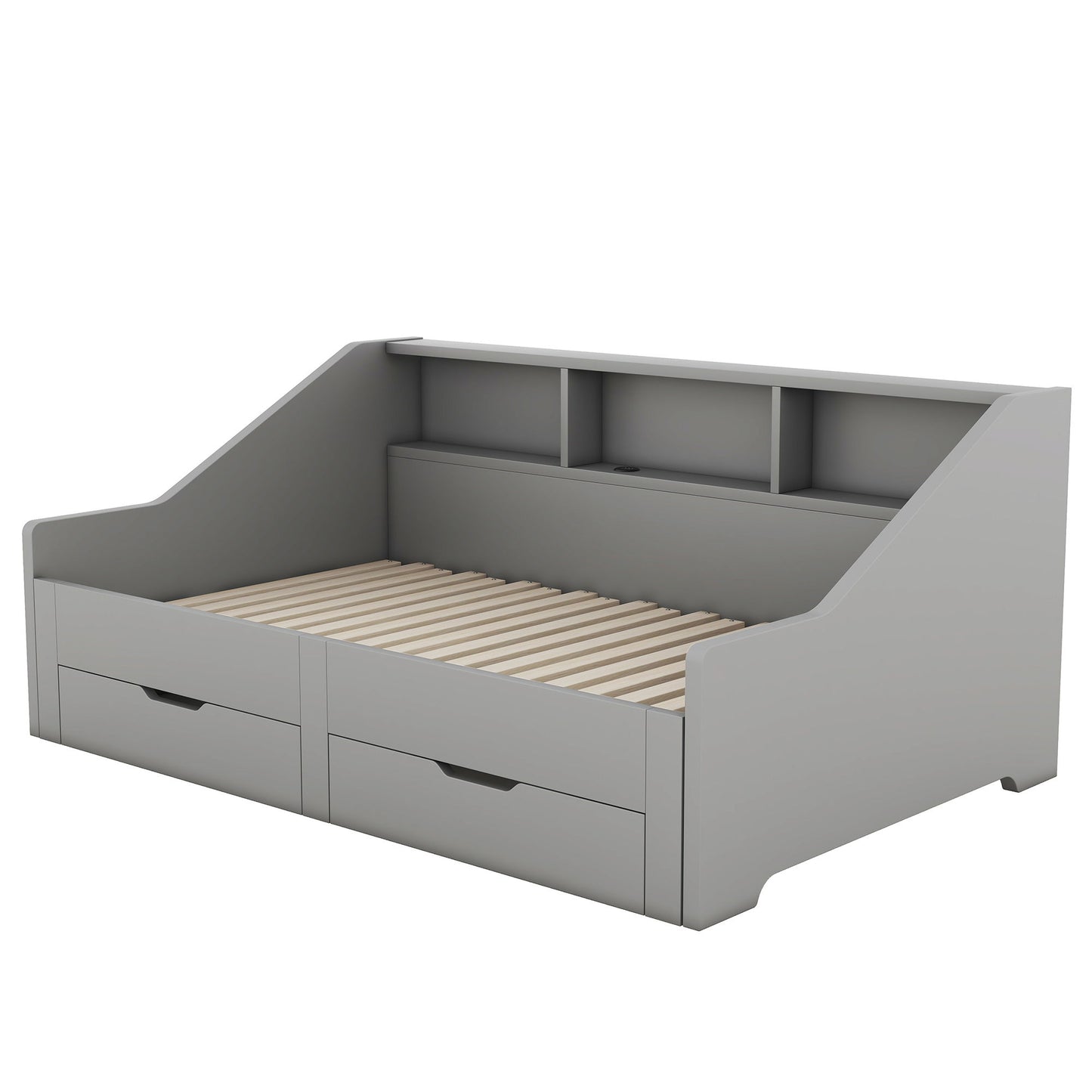 Daybed Frame With Storage Bookcases, 2 Drawers, Charging Station - The Sleep Loft - Online Mattress Showroom NYC